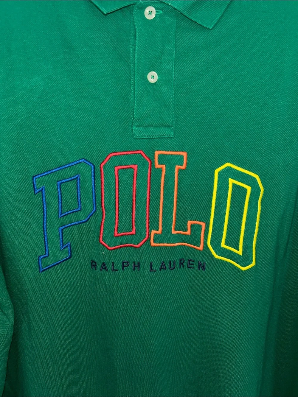 Ralph Lauren Green Polo with LOGO Multicolor 'POLO' Embroidery
